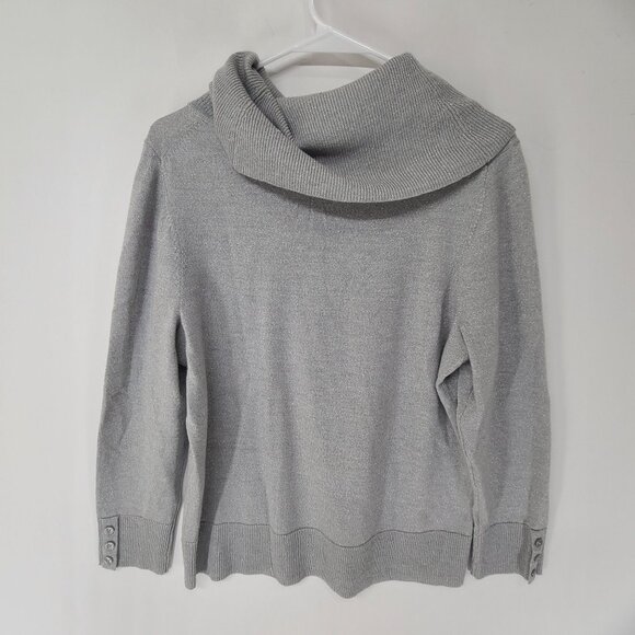 Talbots Women's Merino Wool Shimmer Grey Cowl Neck Long Sleeve Sweater size 0X/ - Picture 5 of 7